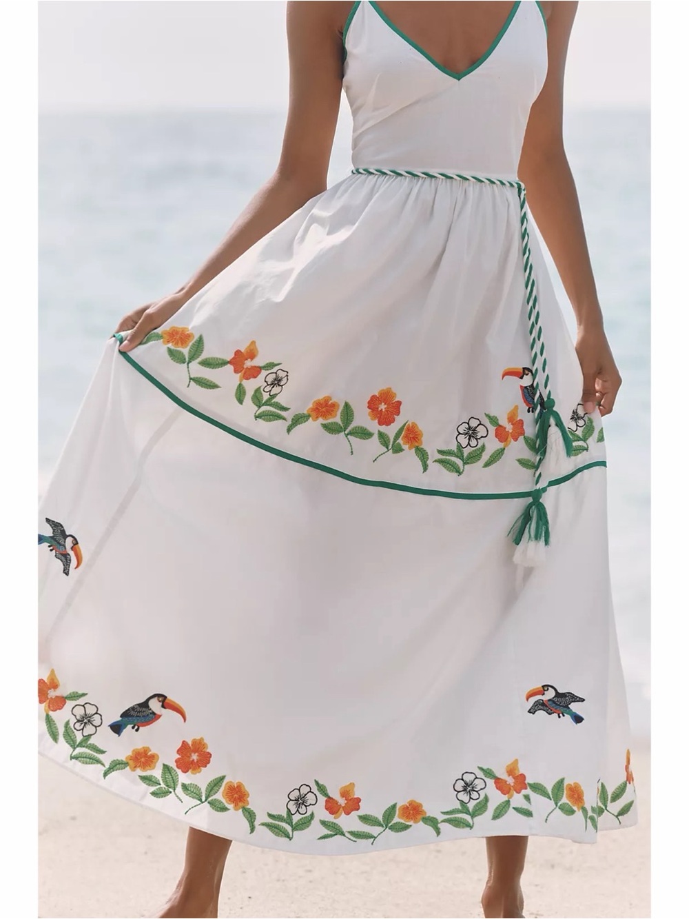 Anthropologie Maeve Celandine Ivory Embroidered Resort Beach Midi Dress Cotton S - Picture 3 of 4